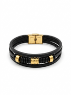 Leather Braid Gold Bar dual-strand Bracelet