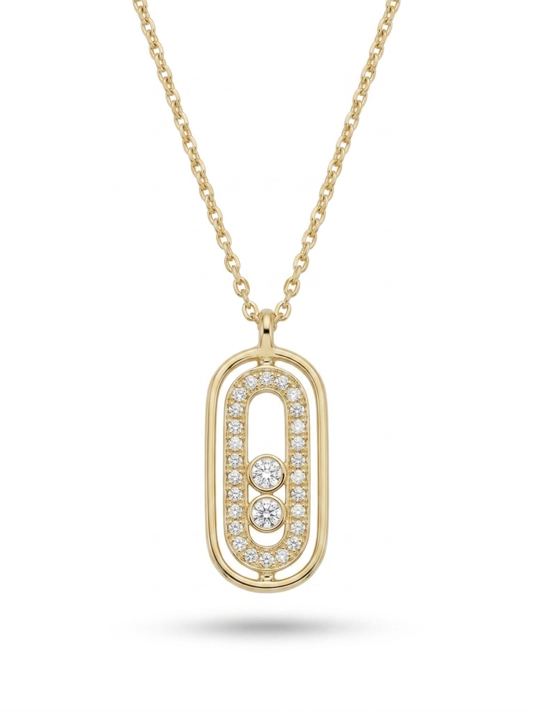 Moving Crystal Oval Pendant Necklace - 18K Gold Plated