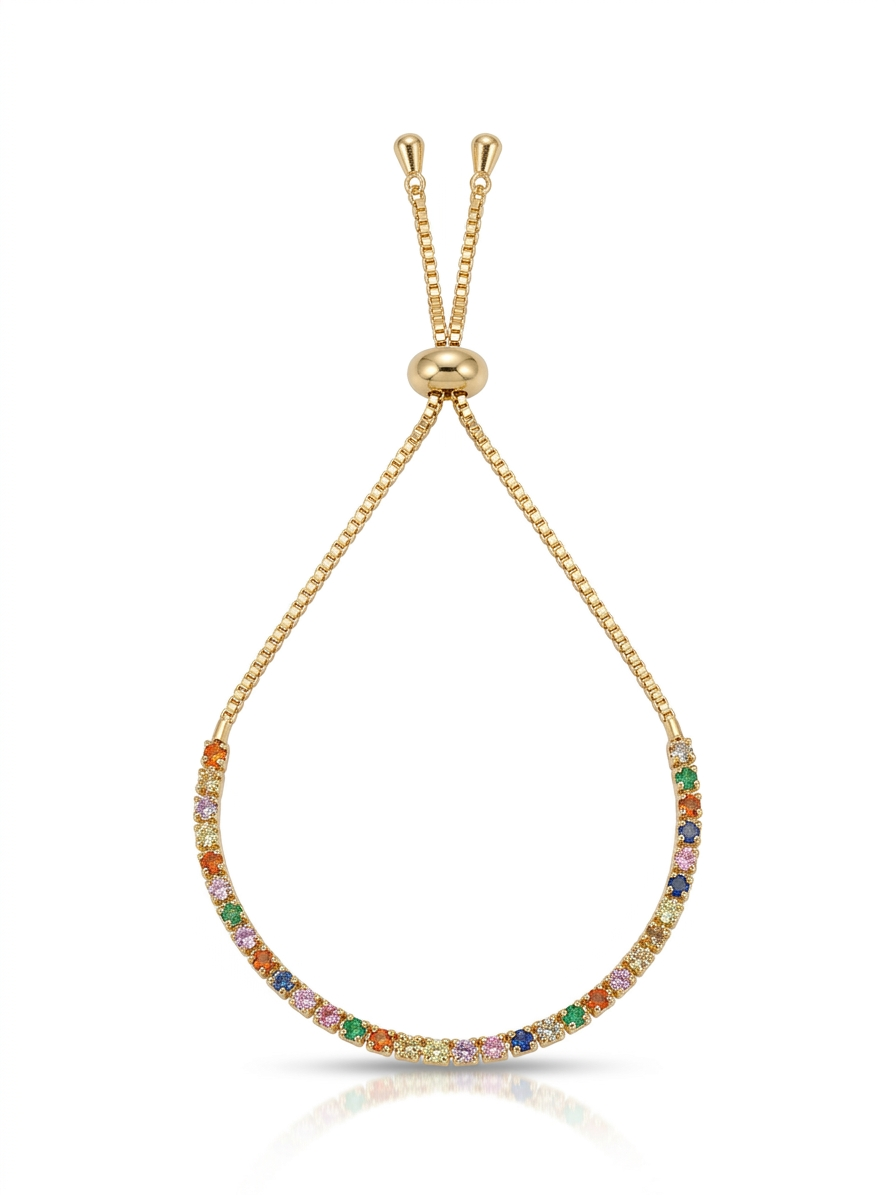 Gold Multi-Color Rainbow Adjustable Bolo Bracelet