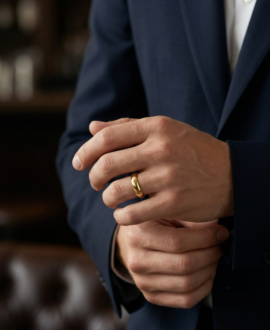 Men’s Classic Domed Band - 18K Gold Plated