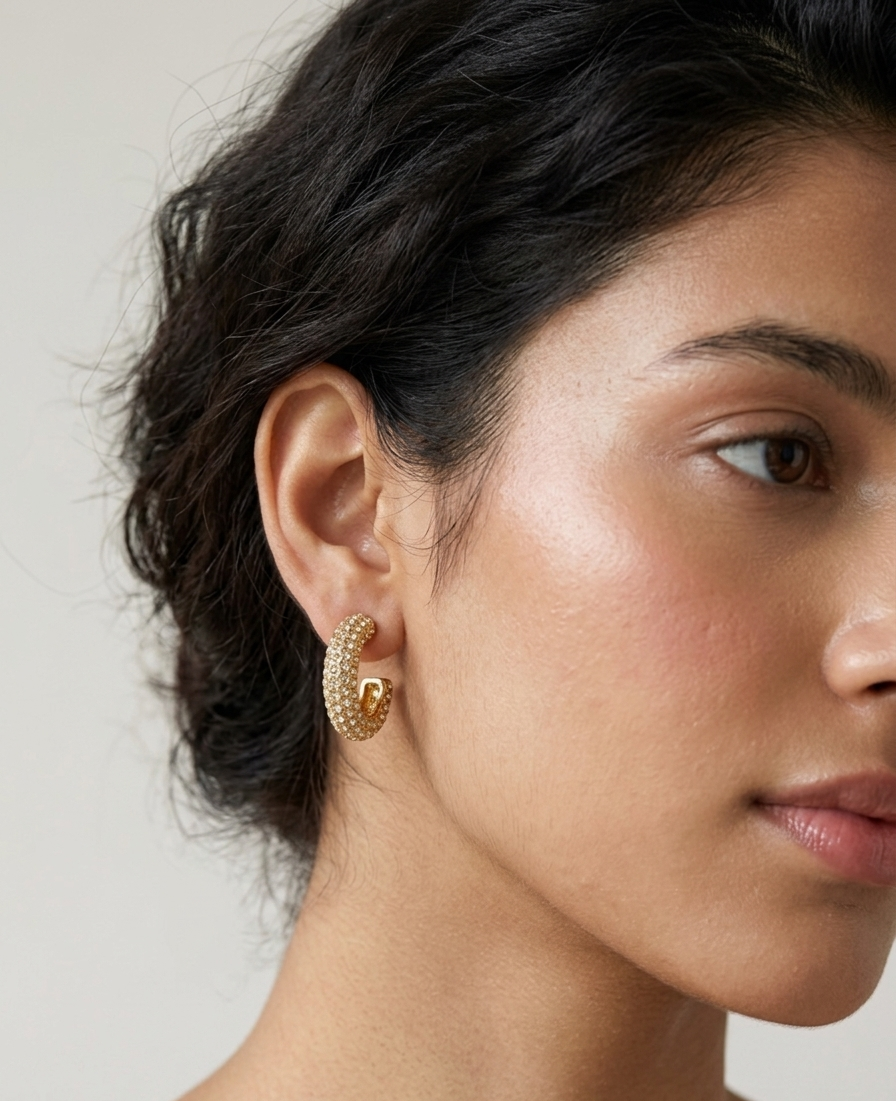 Glimmer Pave Dome Hoop Earrings - 18K Gold Plated