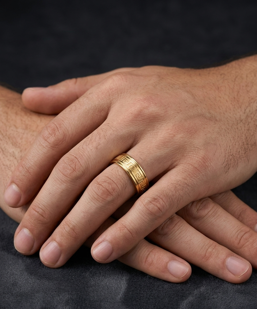 Men’s Engraved Grecian Ring - 18K Gold Plated
