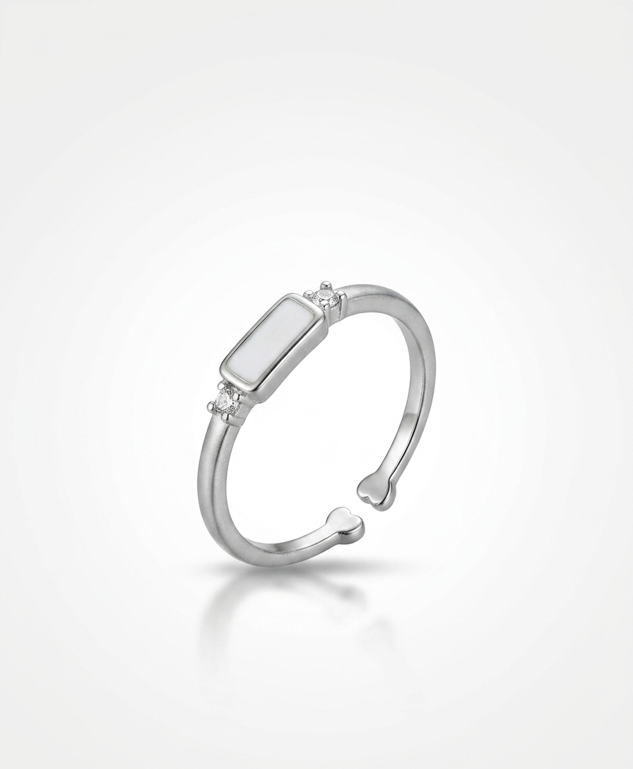 Emerald-Cut Solitaire Adjustable Silver Ring