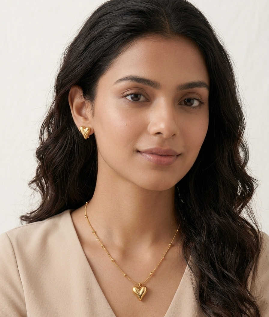 Radiant Molten Gold Heart Jewelry Set - 18K Gold Plated