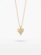 Crystal Half-Pave Heart Pendant Necklace -  18K Gold Plated