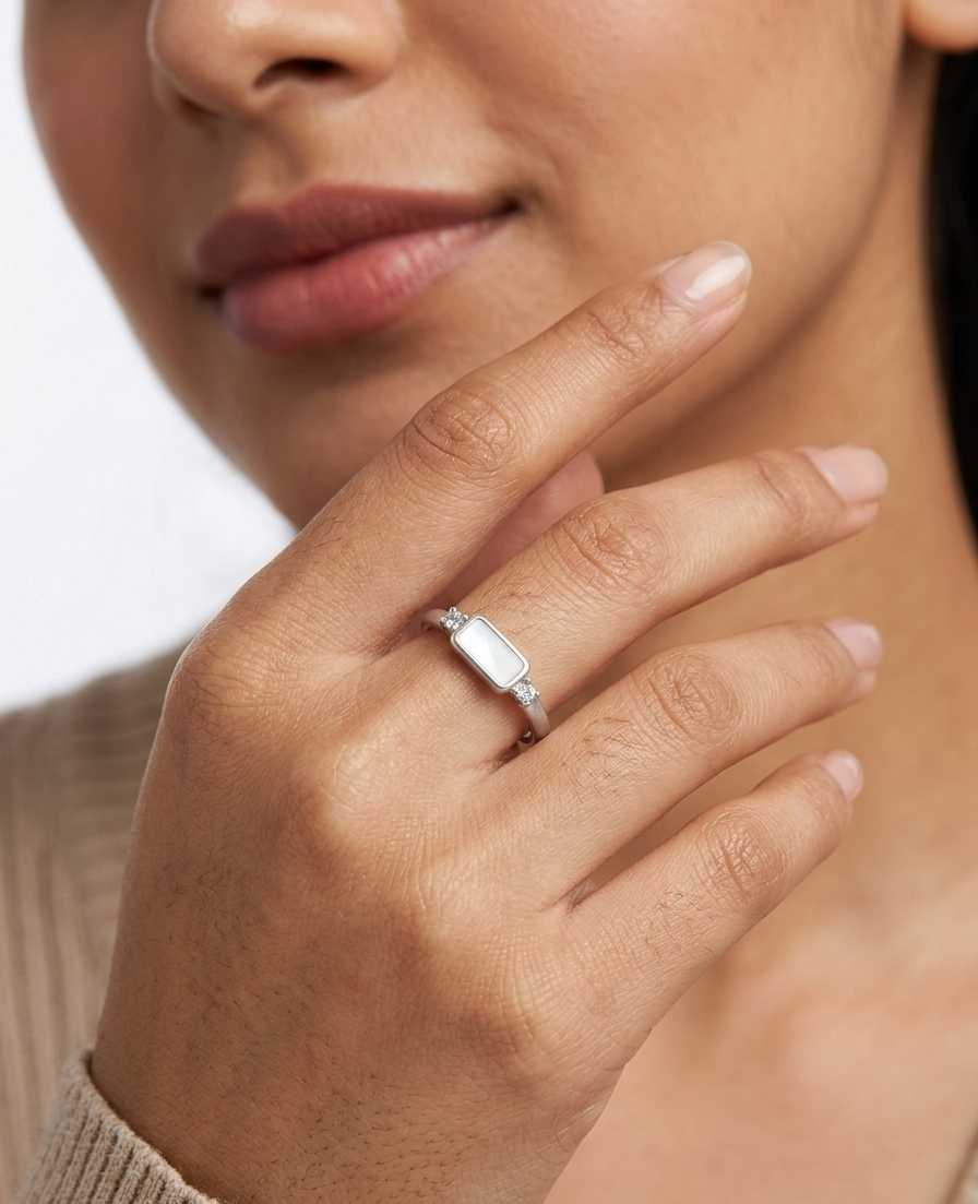 Emerald-Cut Solitaire Adjustable Silver Ring