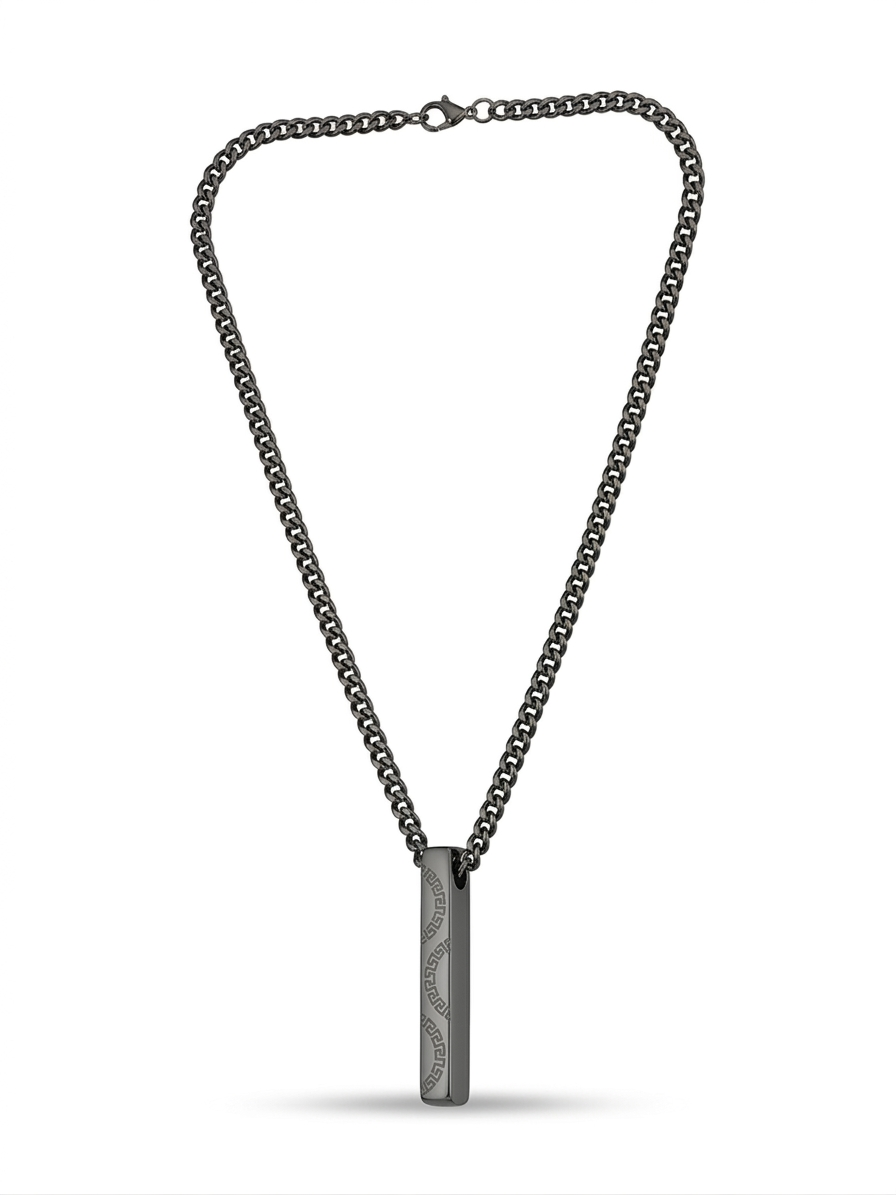 Greek Key Vertical Bar Necklace in Matte Black