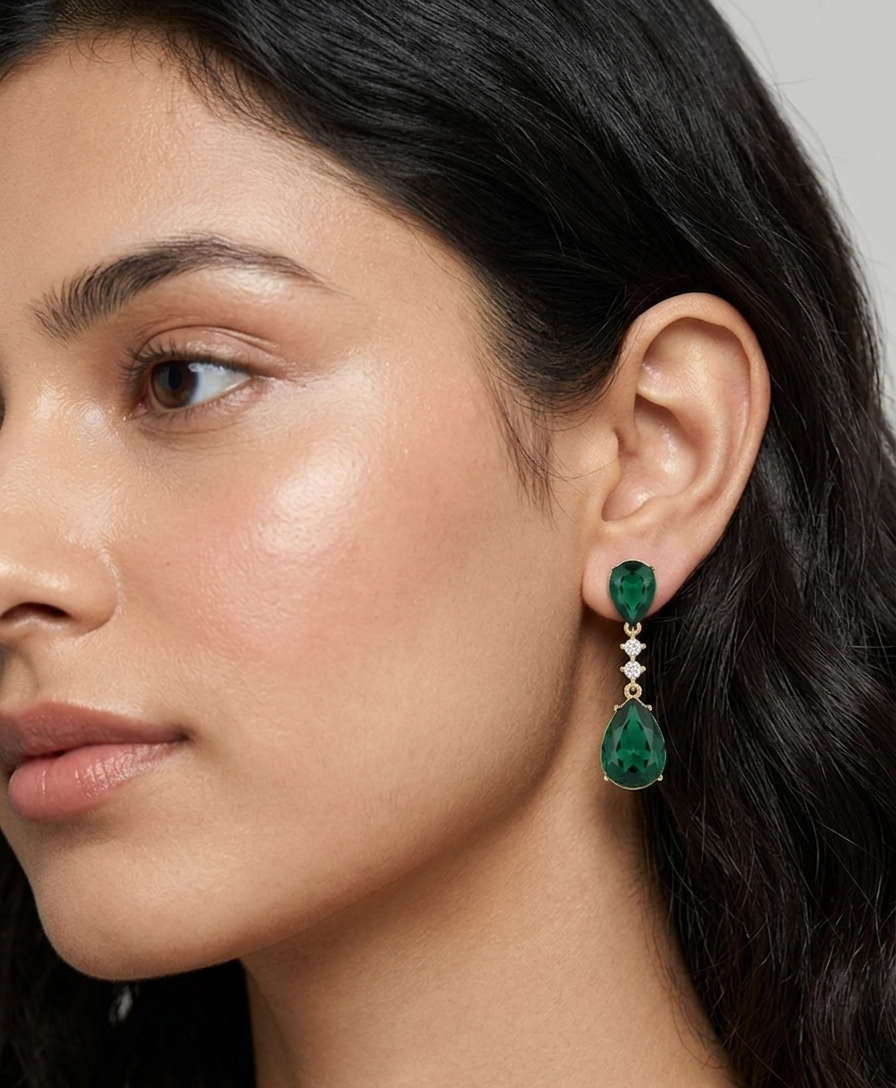 The Emerald Teardrop Drops - 18K Gold Plated