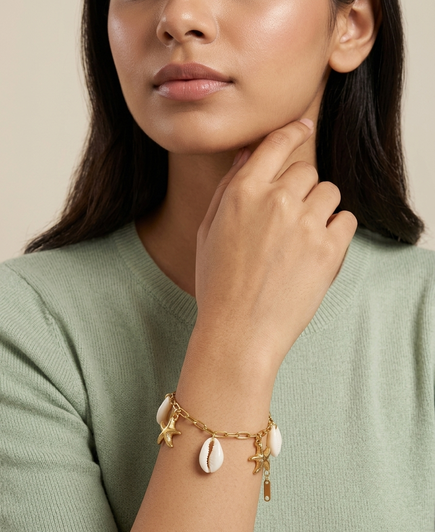 Riviera Cowrie & Starfish Charm Bracelet-18K Gold Plated