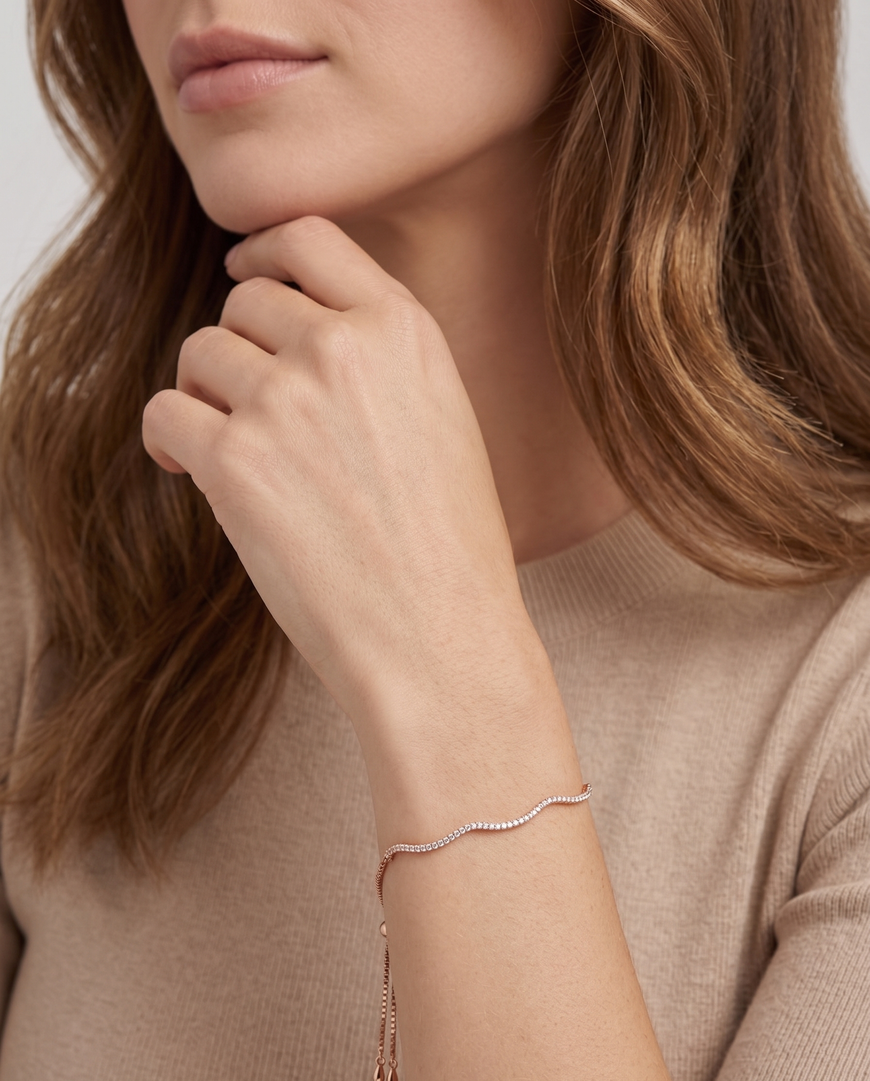 Rose Gold Wave Adjustable Bracelet - 18K Gold Plated