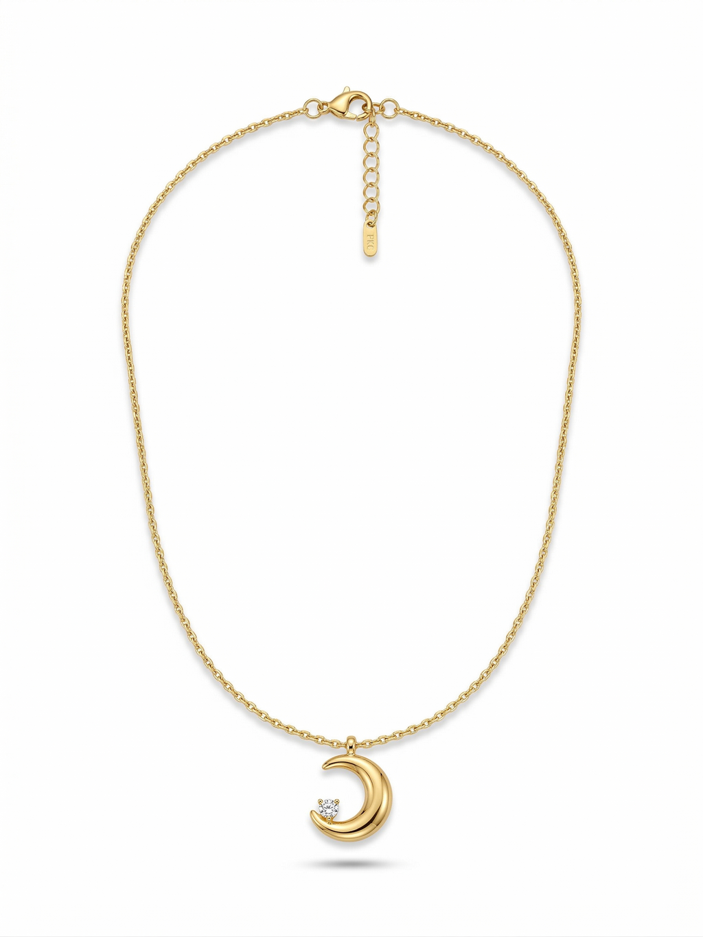 Crystal Crescent Moon Pendant Necklace - 18K Gold Plated
