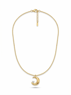 Crystal Crescent Moon Pendant Necklace - 18K Gold Plated