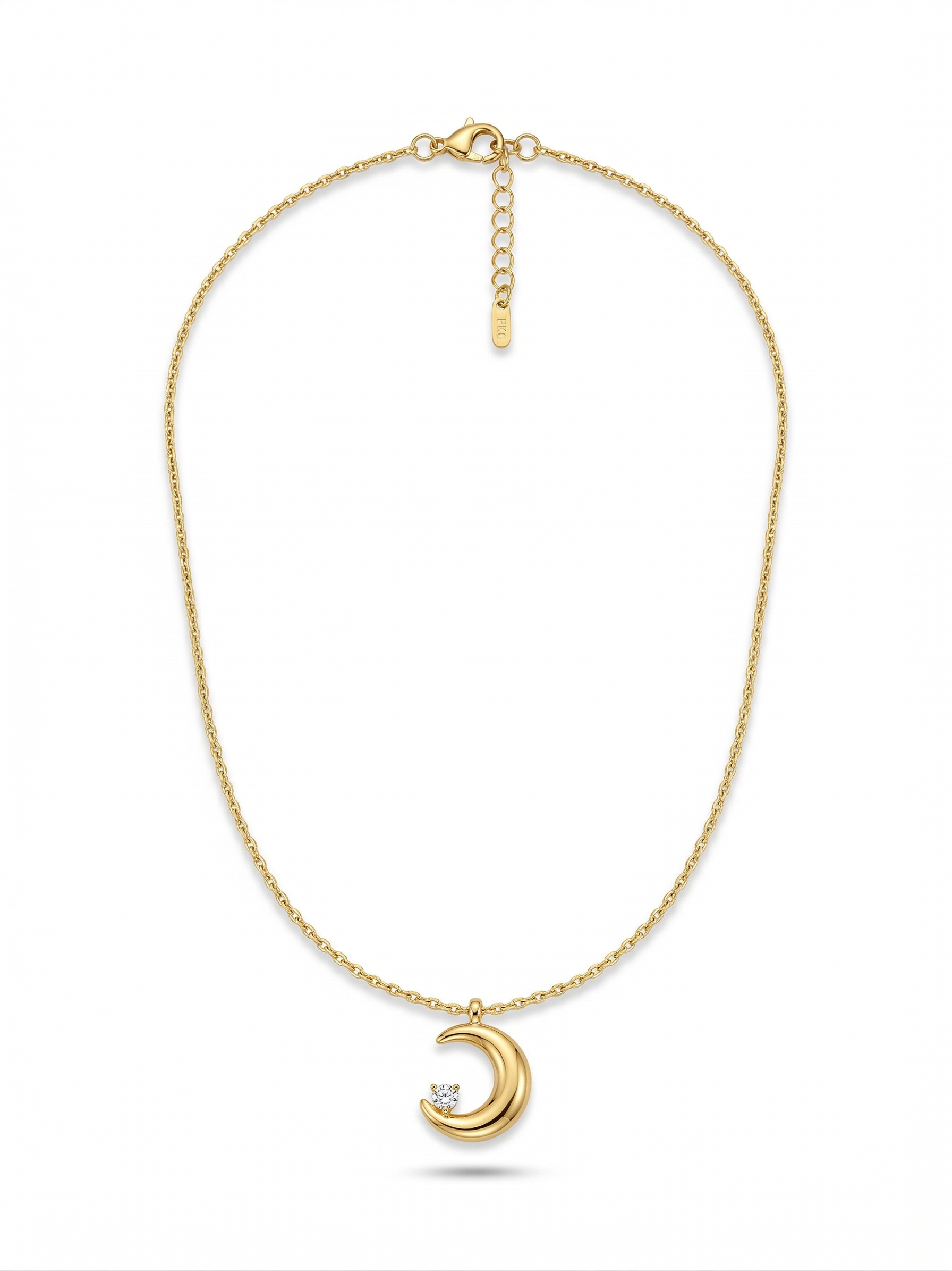 Crystal Crescent Moon Pendant Necklace - 18K Gold Plated
