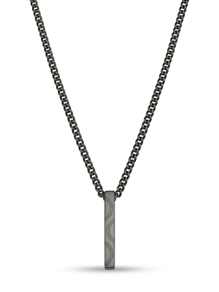Greek Key Vertical Bar Necklace in Matte Black