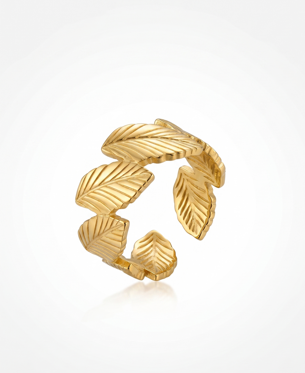 Laurel Leaf Adjustable Open Ring - 18K Gold Plated