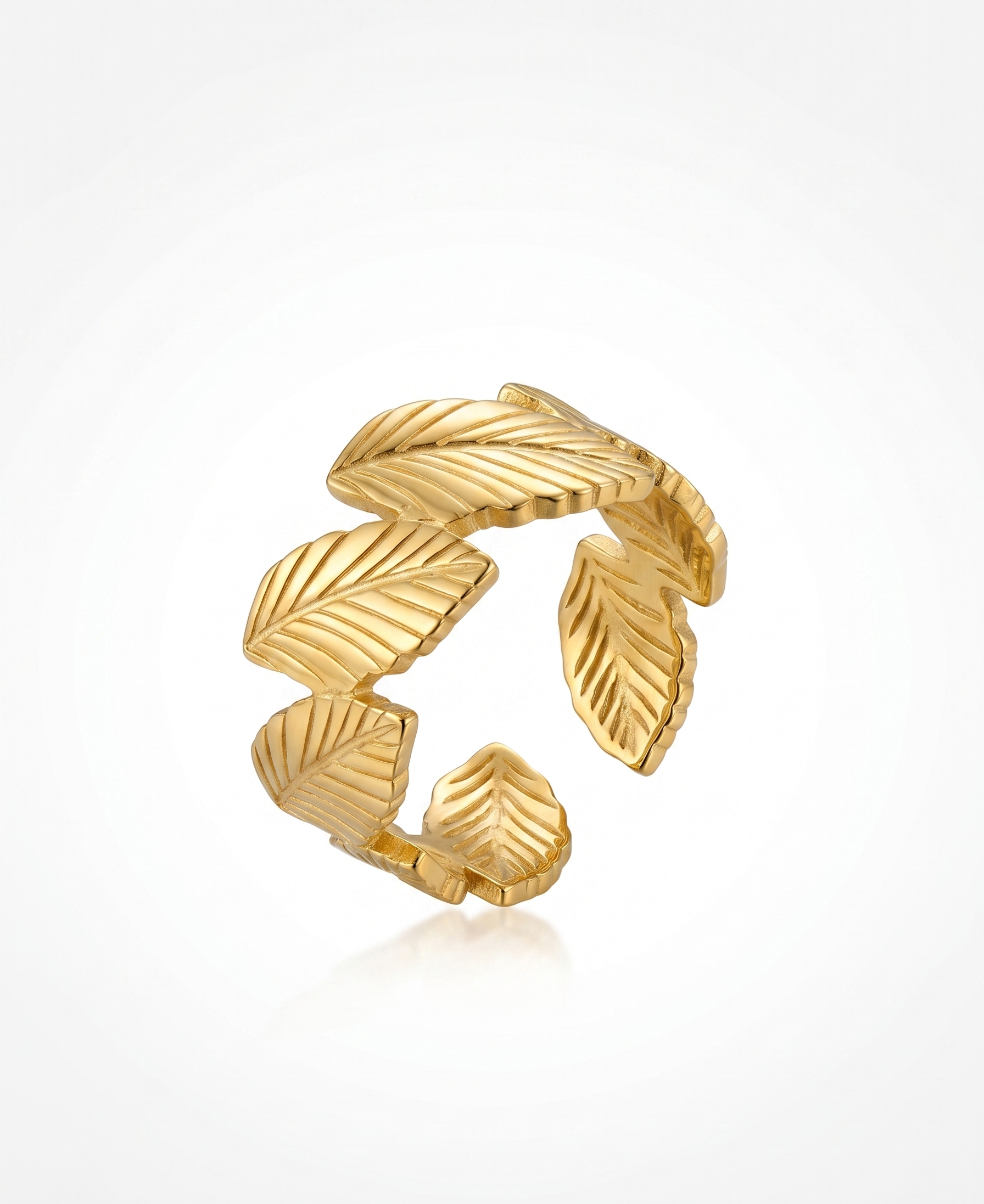 Laurel Leaf Adjustable Open Ring - 18K Gold Plated