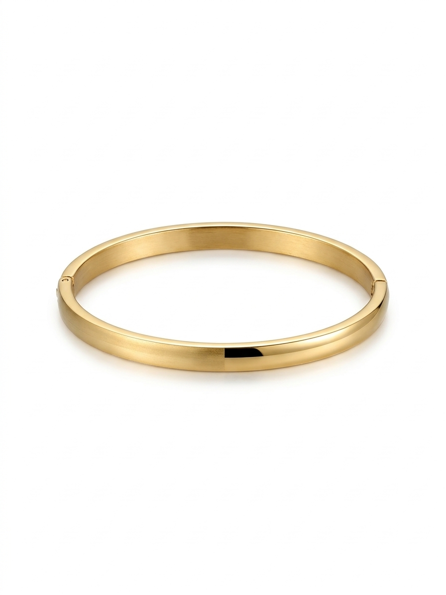 Dual-Finish Minimalist Bangle in Gold - 18K Gold Plated