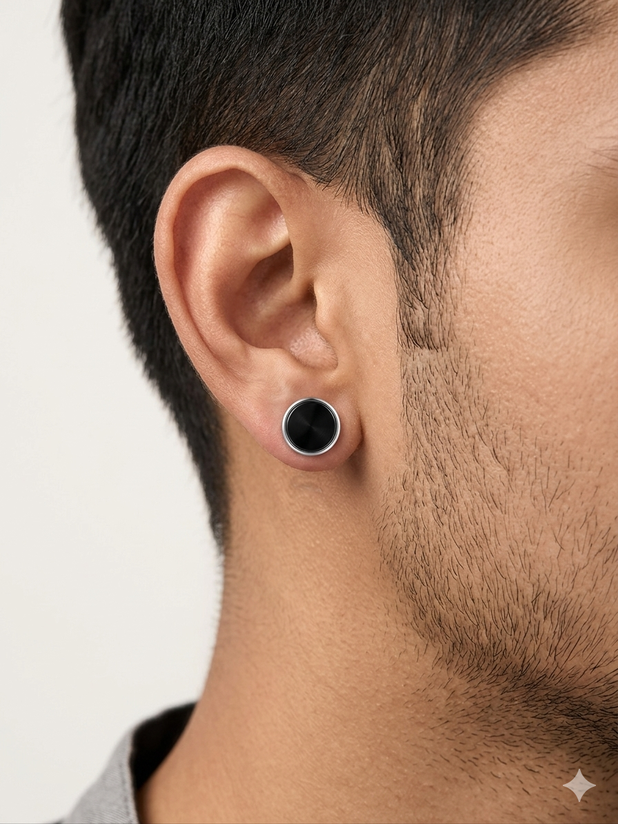 Titan Shadow & Chrome Brushed Stud Earrings
