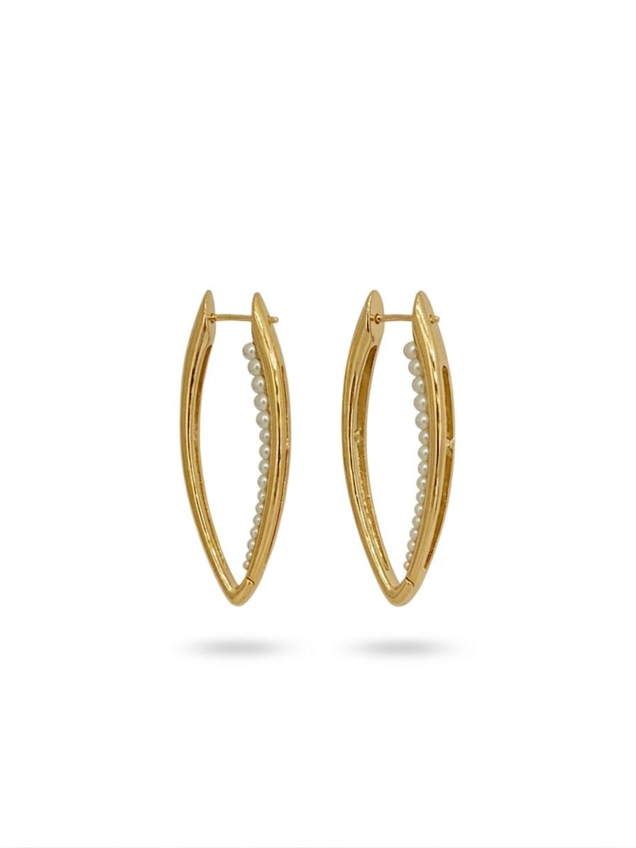 Aura Pearl Marquise Hoops - 18K Gold Plated