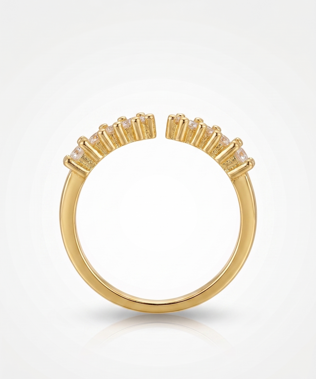 Crystal Cluster Open Band Ring - 18K Gold Plated
