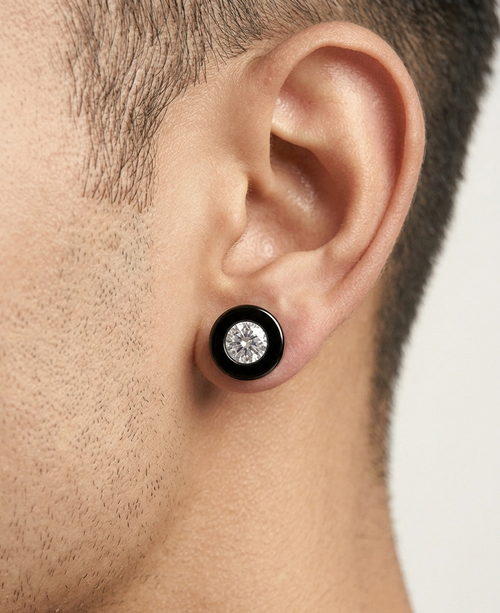 Black mens stud earrings