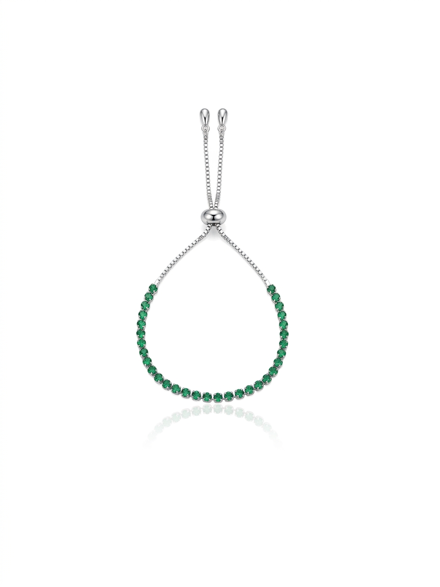 Silver Emerald Green Adjustable Tennis Bracelet