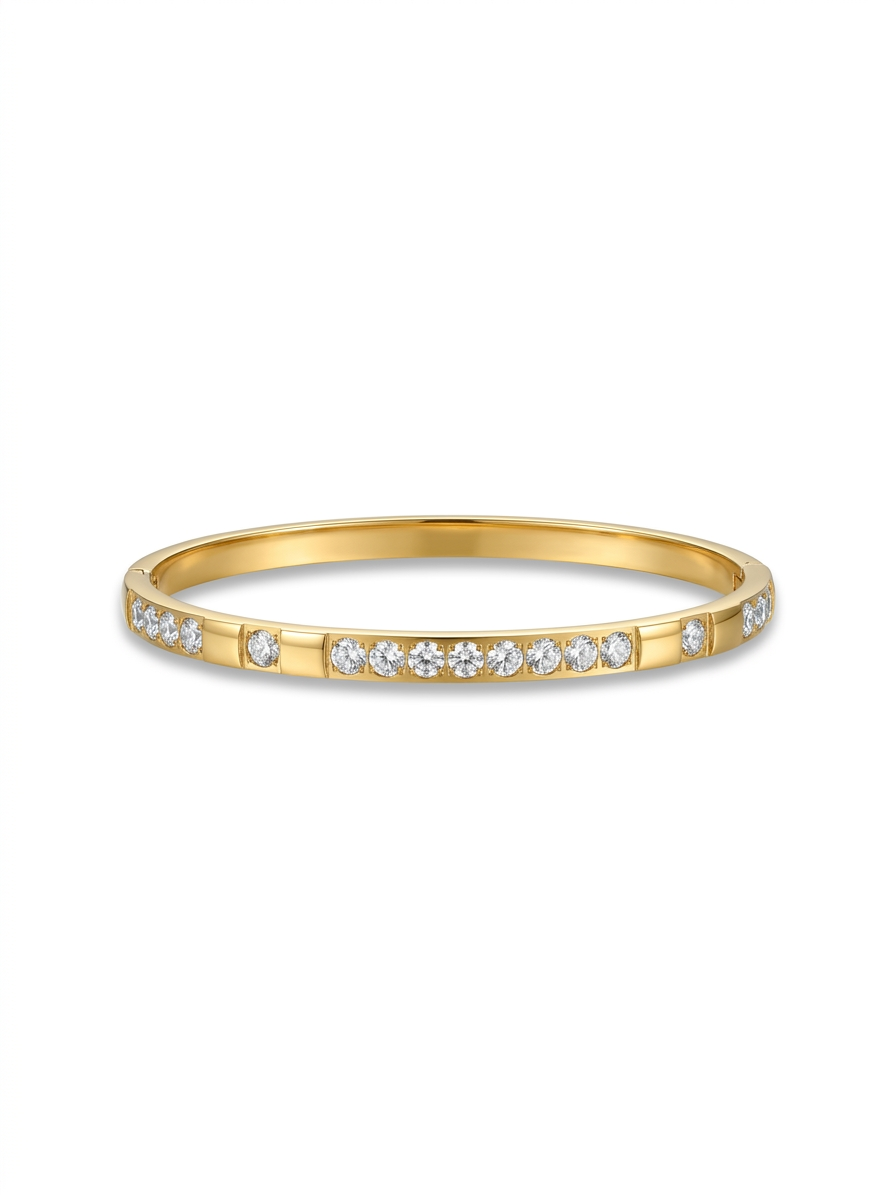 Crystal Embedded Segmented Bangle in Gold - 18K Gold Plated