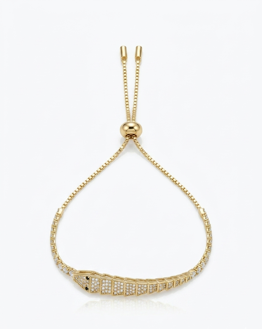Gold Serpent Scale Adjustable Bolo Bracelet - 18K Gold Plated