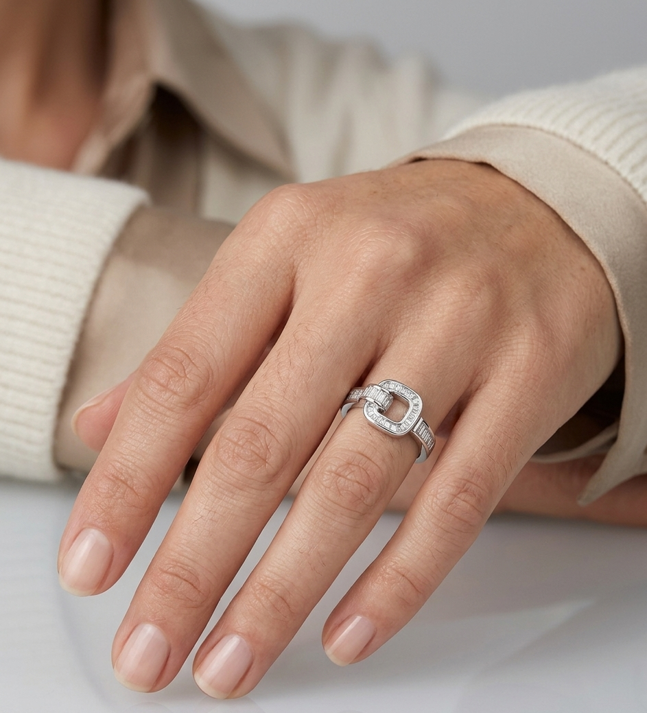 Geometric Belt-Buckle Crystal Ring
