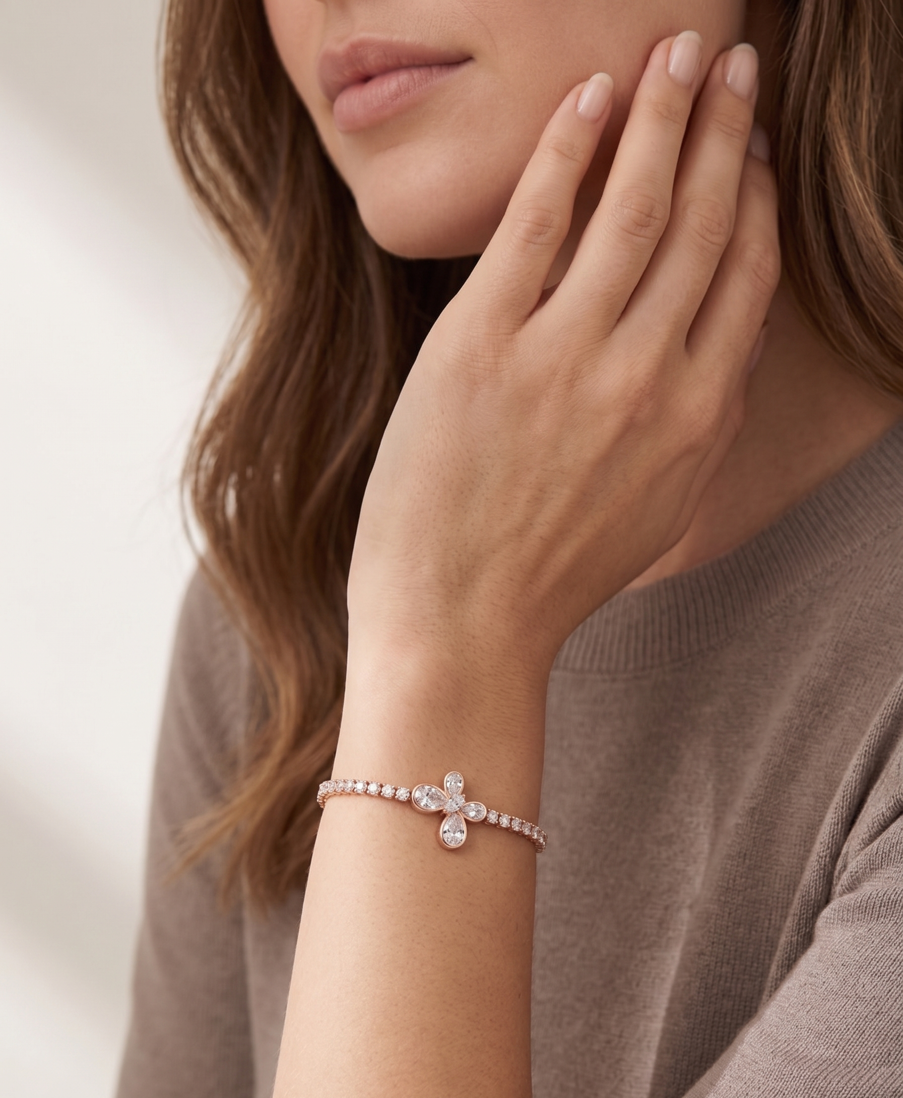 Rose Gold Floral Petal Adjustable Bracelet - 18K Gold Plated