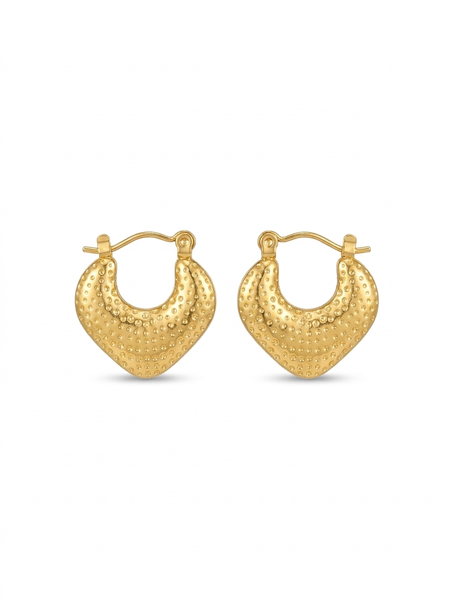 The Stippled Heart Hoops - 18K Gold Plated