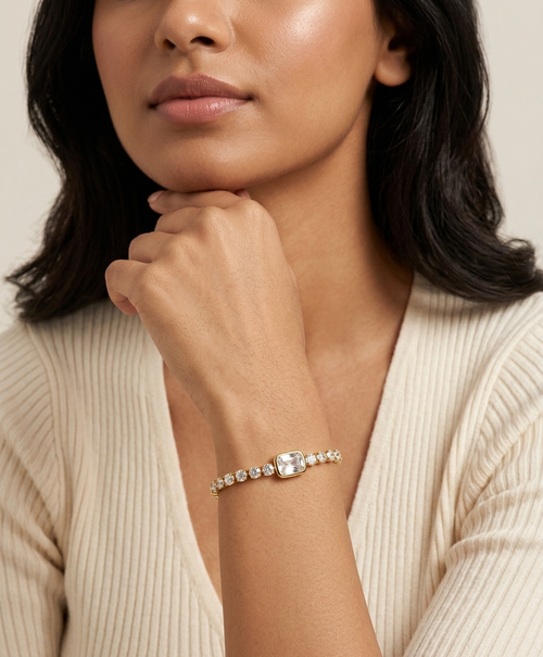 Aura Emerald-Cut Tennis Bracelet - 18K Gold Plated
