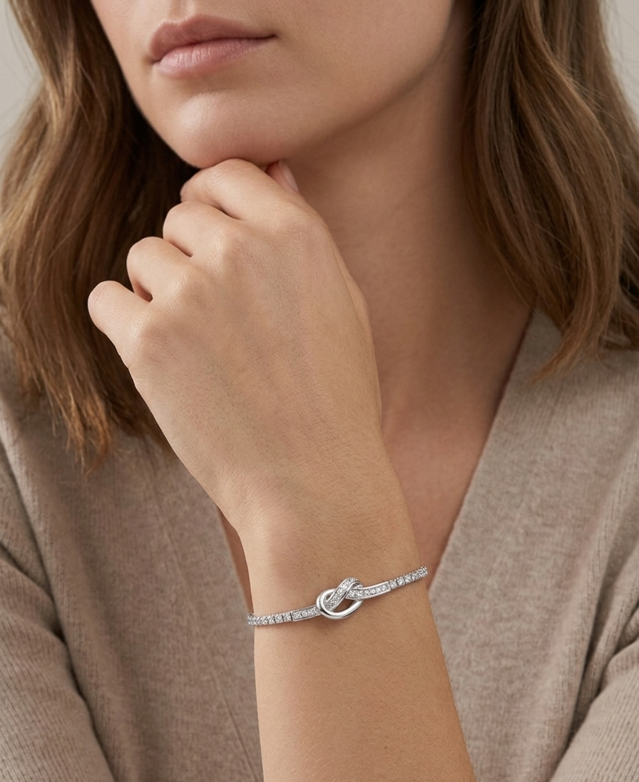 Silver Infinite Knot Baguette Adjustable Bracelet