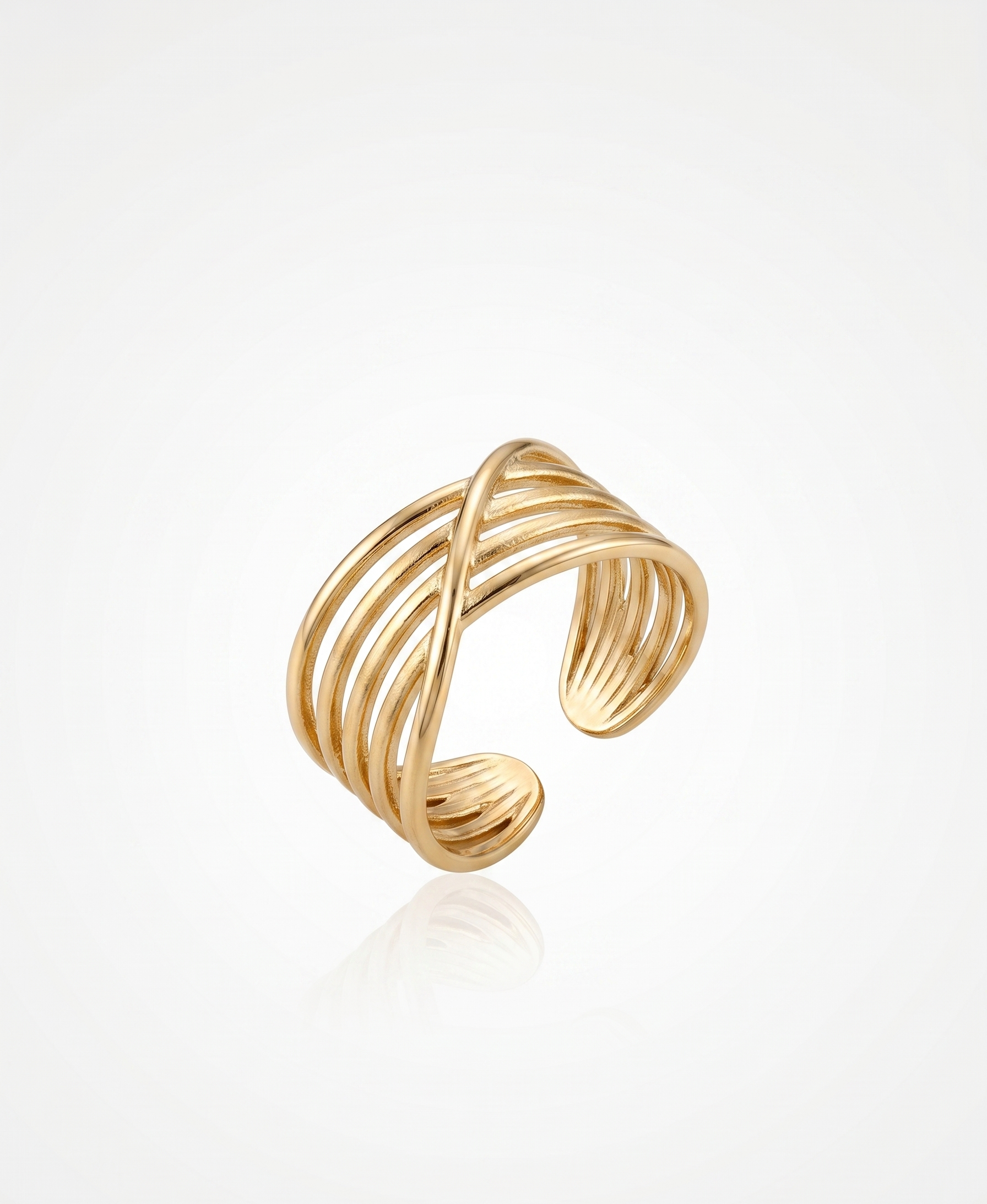Multi-Layer Criss-Cross Statement Ring - 18K Gold Plated