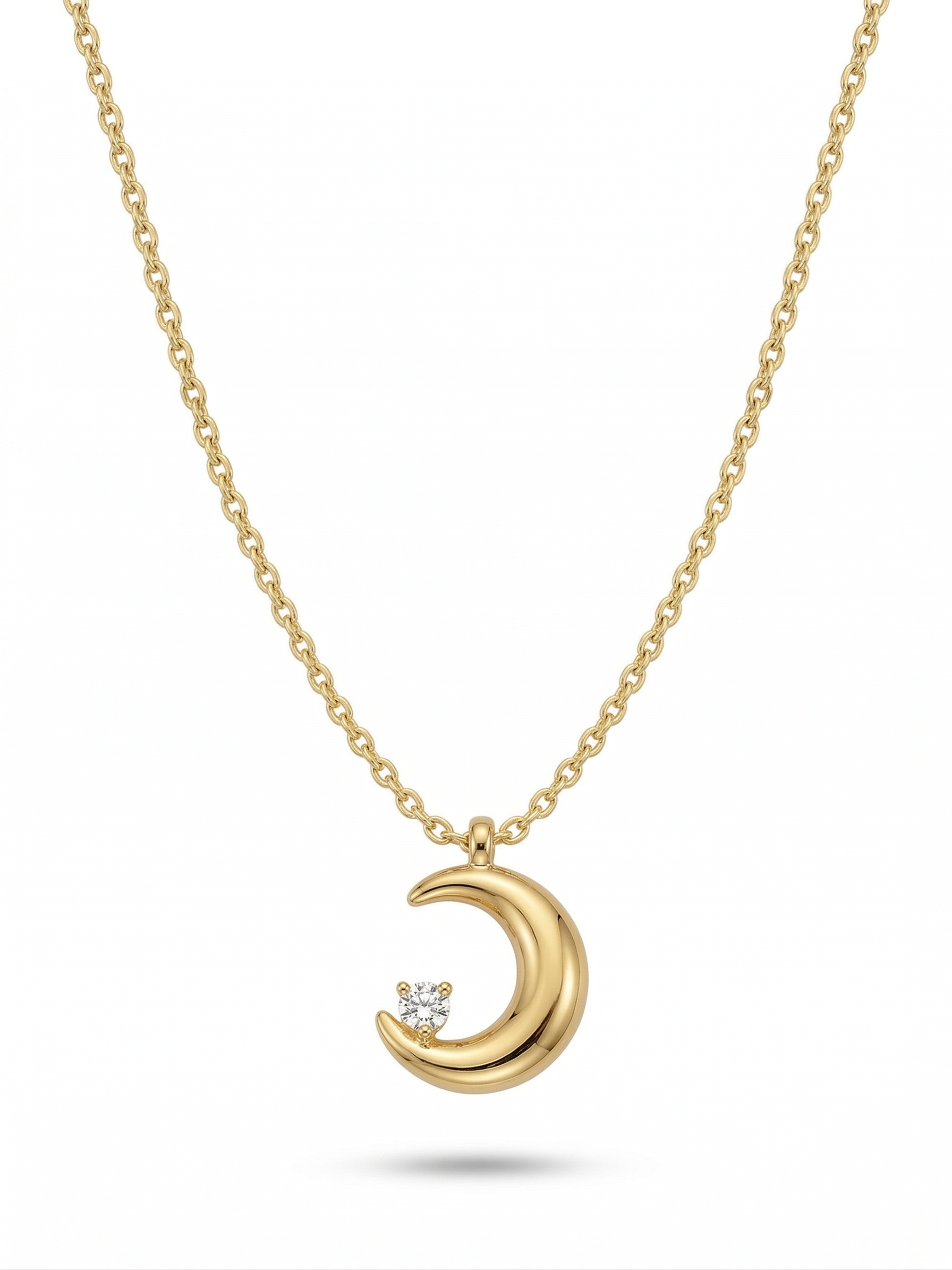 Crystal Crescent Moon Pendant Necklace - 18K Gold Plated