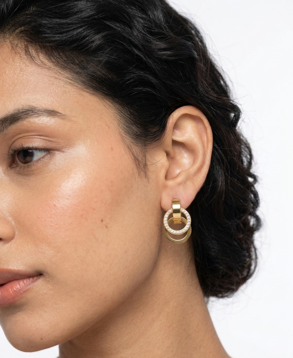 Interlock Halo Drop Earrings - 18K Gold Plated