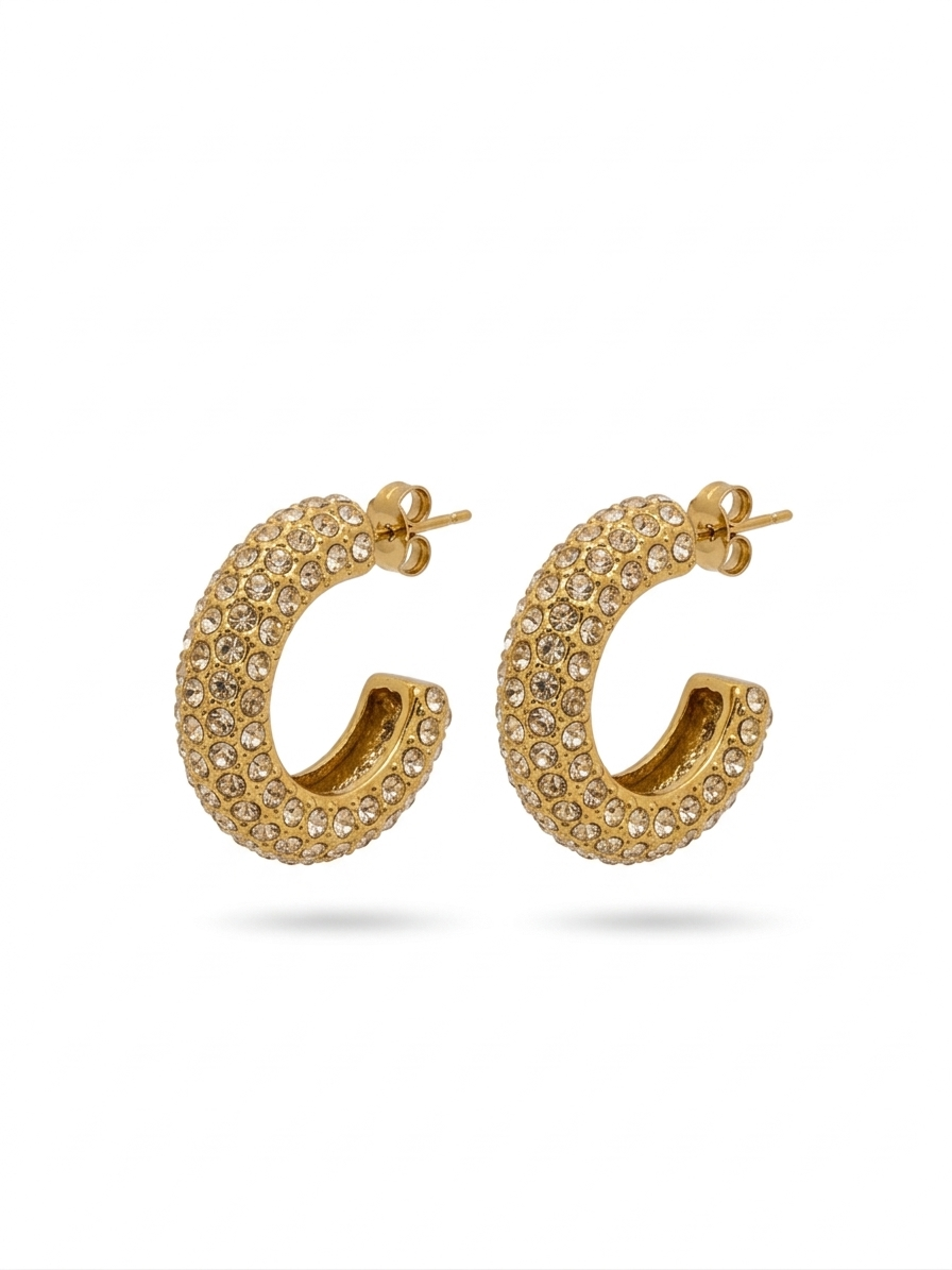 Glimmer Pave Dome Hoop Earrings - 18K Gold Plated