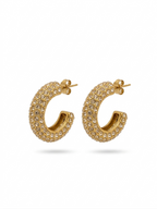 Glimmer Pave Dome Hoop Earrings - 18K Gold Plated