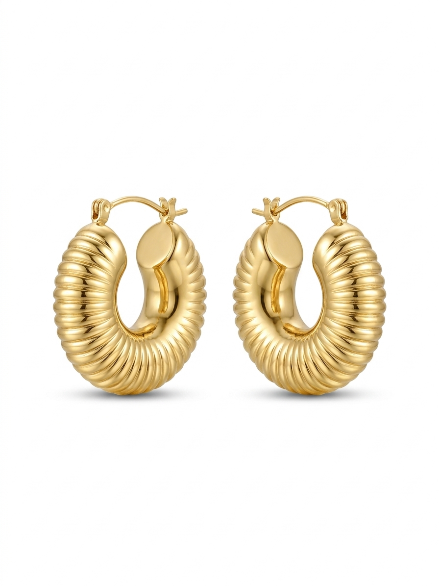 Sculpted Ribbed Dome Hoops - 18K Gold Plated
