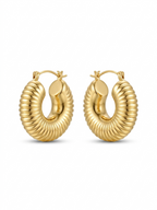 Sculpted Ribbed Dome Hoops - 18K Gold Plated