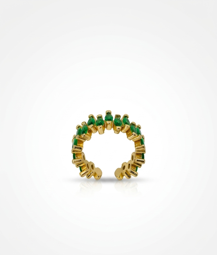 Marquise Emerald Eternity Open Ring - 18K Gold Plated