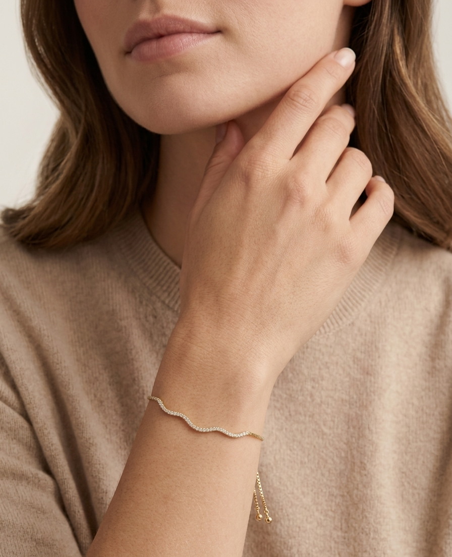 Gold Wave Adjustable Bracelet - 18K Gold Plated