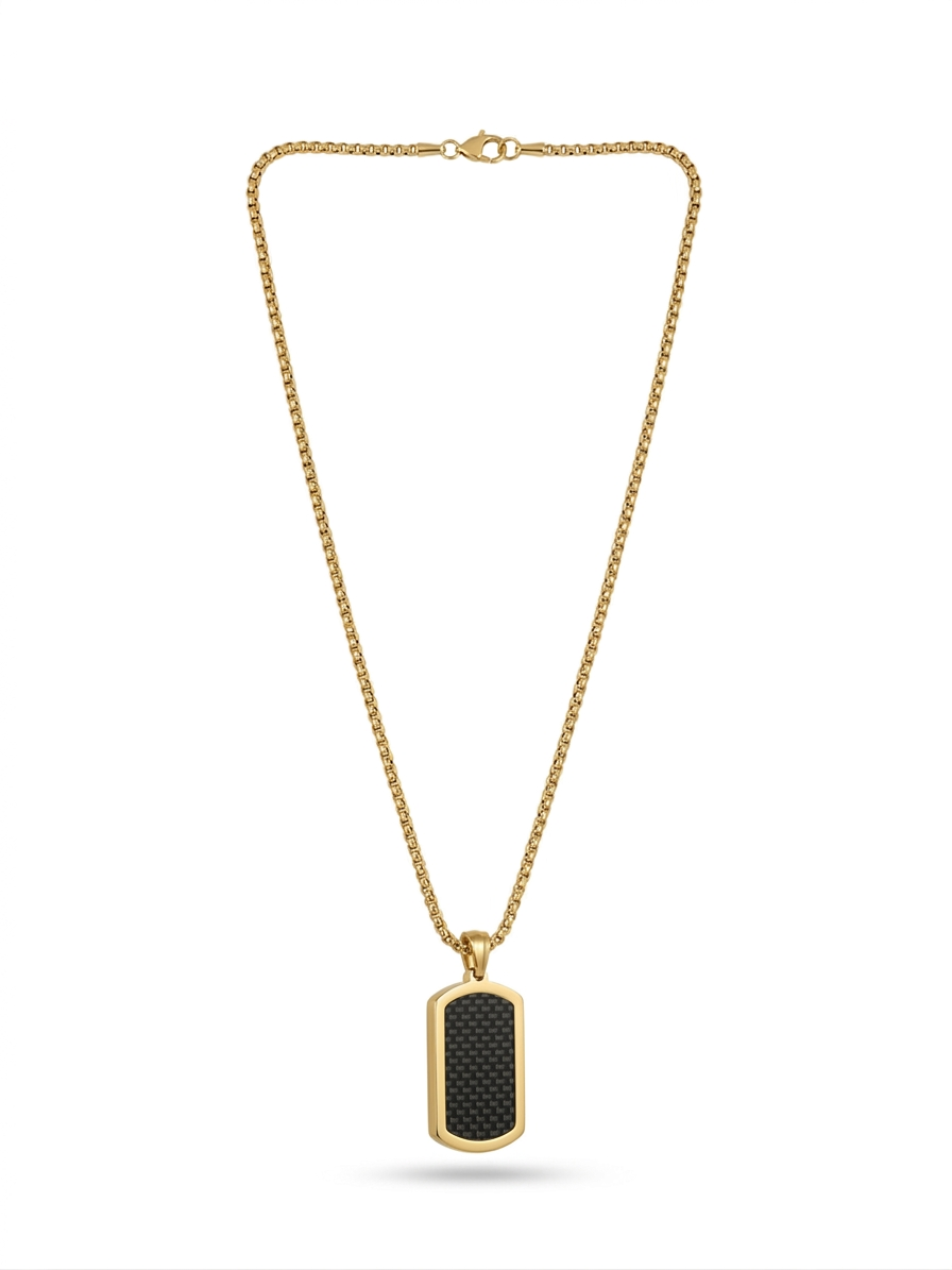 Onyx Grid Tag Necklace - 18K Gold Plated