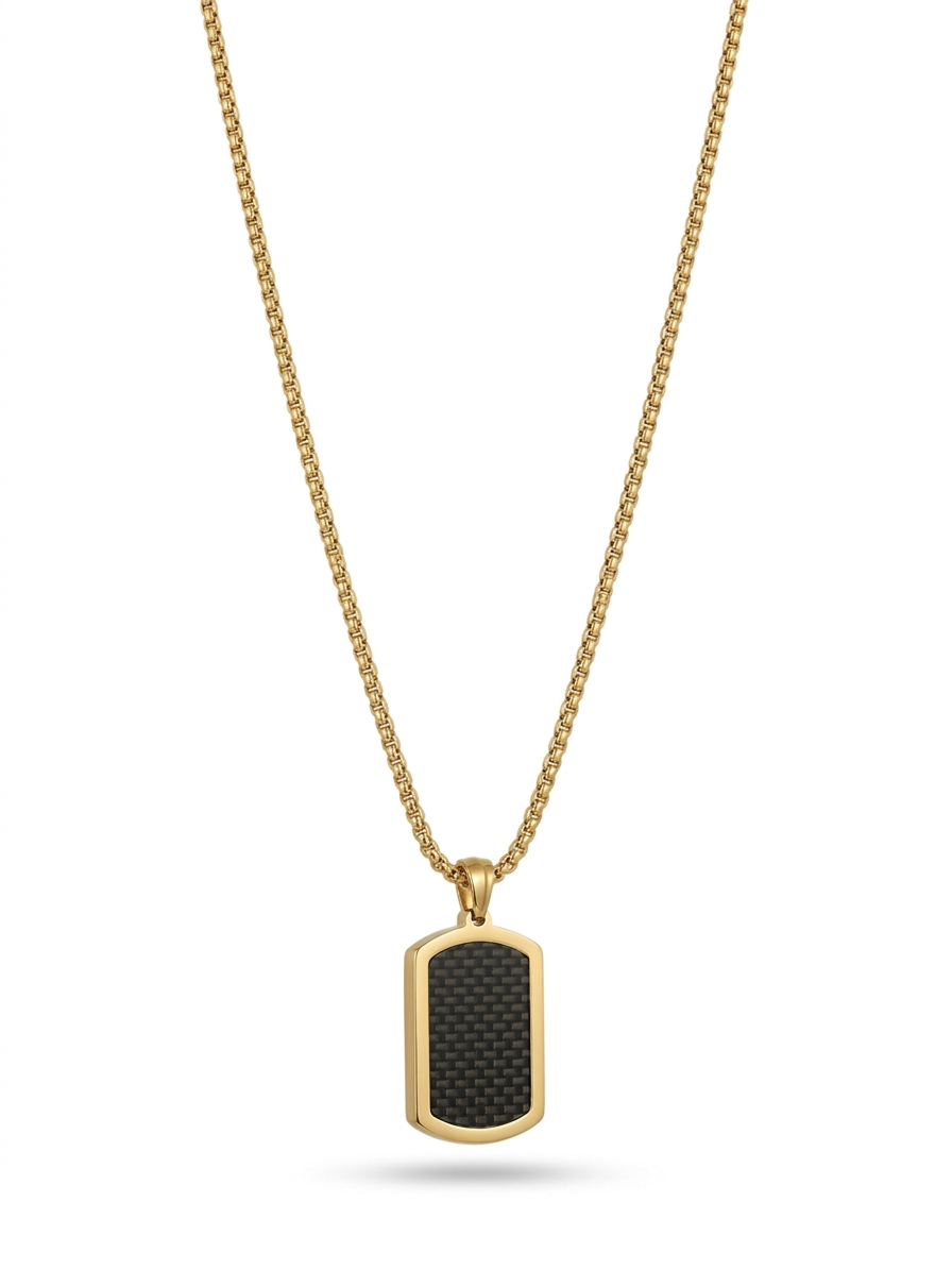 Onyx Grid Tag Necklace - 18K Gold Plated