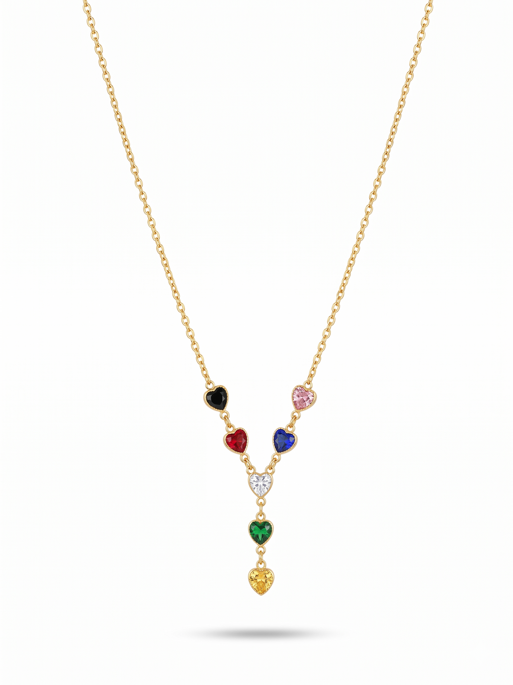 Multi-Color Gemstone Heart Y-Necklace - 18K Gold Plated