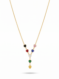 Multi-Color Gemstone Heart Y-Necklace - 18K Gold Plated