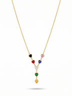 Multi-Color Gemstone Heart Y-Necklace - 18K Gold Plated