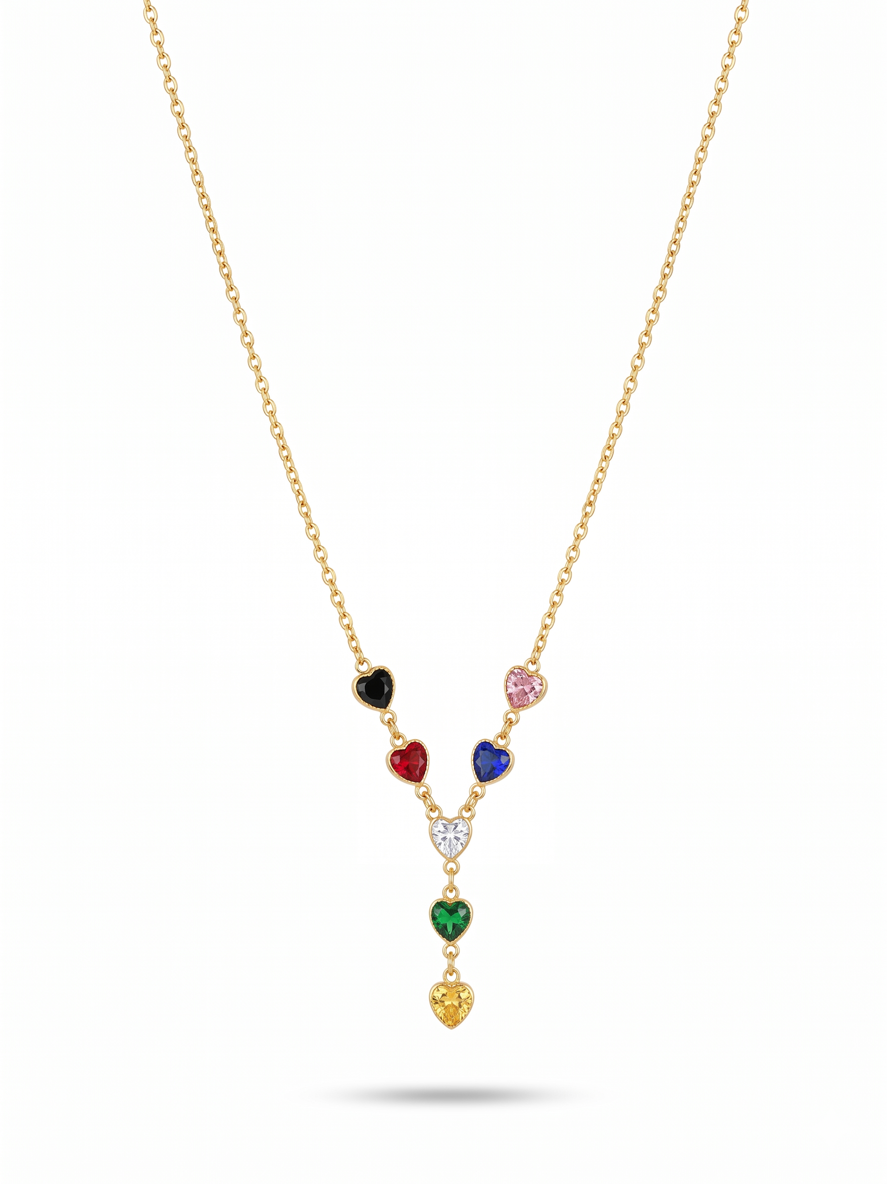 Multi-Color Gemstone Heart Y-Necklace - 18K Gold Plated