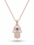 Rose Gold Pavé Hamsa Hand Evil Eye Necklace - 18K Gold Plated