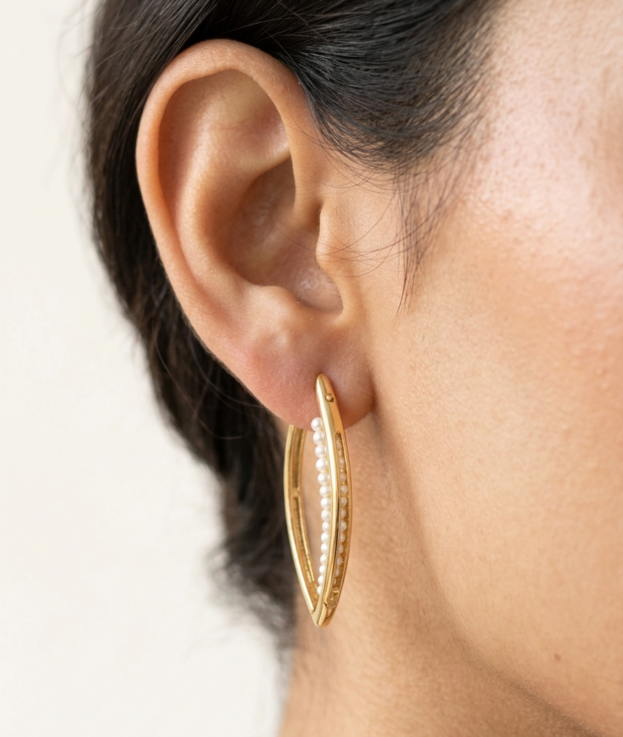 Aura Pearl Marquise Hoops - 18K Gold Plated
